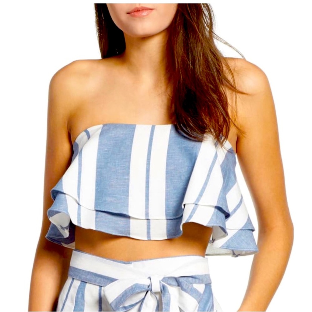 WAY Strapless Crop Top Blue White Stripes (Small)